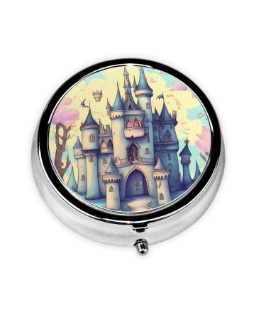 Fairytale Castleround Pill Box 3 Compartment Round Pill Box Organizer Portable Travel Pill Box for Traveling.