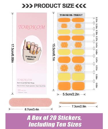 Semi Cured Gel Nail Strips TOROKOM 20 Stickers | Orange Yellow Nail Wraps with Nail File Stick | Adhesive Gel Stickers (UV/LED Lamp Required) - Buy Online on GoSupps.com