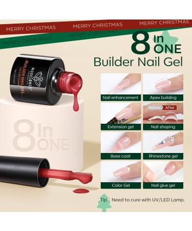 Modelones 8-in-1 Builder Nail Gel Set - 6 Colors Sparkle Green Glitter Gold Silver Builder Gel Polish for Christmas Gifts - Buy Online on GoSupps.com