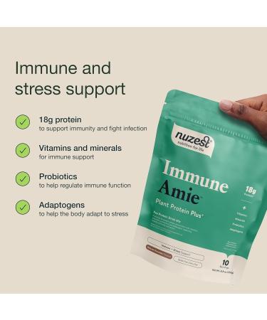Nuzest Protein Plus | Immune Amie | Chocolate | Supports Healthy Immune System | Stress Support Benefits | Vitamins and Minerals | Lion's Main, Maitake & Shitake Mushrooms | 8.8oz/ 250g (10 Servings) - Buy Online on GoSupps.com