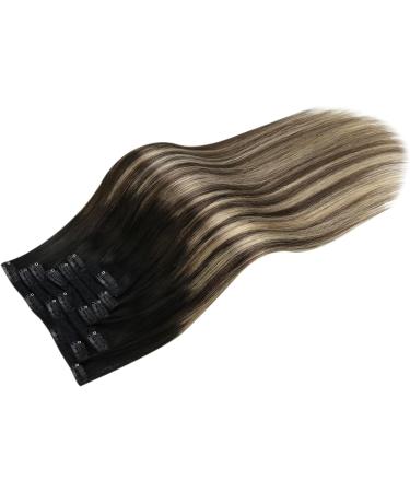 Moresoo Ombre Remy Clip in Hair Extensions - Black to Brown with Caramel Blonde, 120g/7pcs, 16 Inch - Buy Online on GoSupps.com