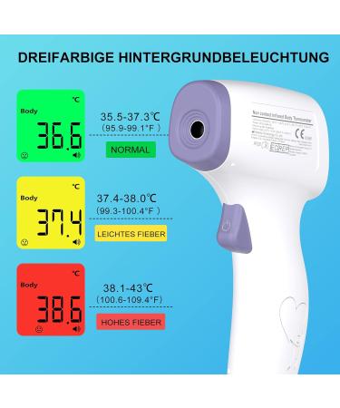 Buy Contactless Infrared Thermometer for Baby Adult & Children - Precise Fever Readings Alarm & 50 Memory Function - Digital LCD Display - White & Purple - Buy Online on GoSupps.com