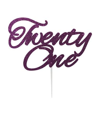 LissieLou 21st Birthday Cake Topper Decoration with Curly Written 'Twenty One' Glitter Card in Dark Purple