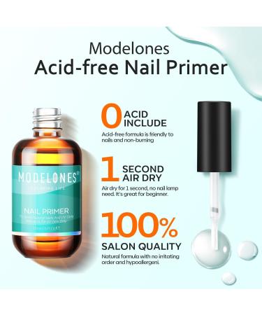 Modelones 15ml Nail Primer for Gel Nail Polish No Lift Nail Prep Bond Primer Acid Free Fast Air Dry Nail Bonder for Acrylic Powder Nail Supplies Set - Buy Online on GoSupps.com