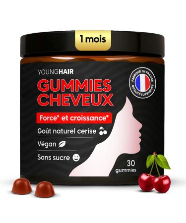 Gummies Cheveux Compl ment Alimentaire Pousse & Anti-Chute Biotine Zinc Pr le & Ortie Sans Sucre V gan Go t Cerise Naturel 1 Gummy/Jour Cure 1 mois - Fabriqu en France Young Hair