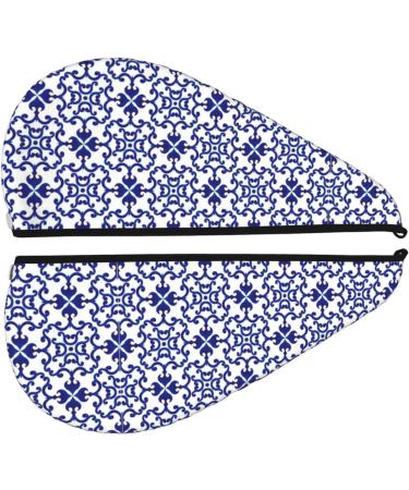 Blue & White Porcelain Microfiber Hair Towel Wrap | Super Absorbent Coral Velvet for Long Curly & Thick Hair - Quick Dry for Women - Buy Online on GoSupps.com