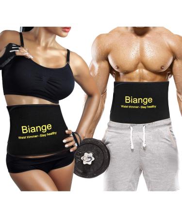 Biange Waist Trainer for Women Men Sweat Belt Waist Trimmer Belly Band Stomach Wraps- with Mesh Bag 1 * Black M(38 x 8)