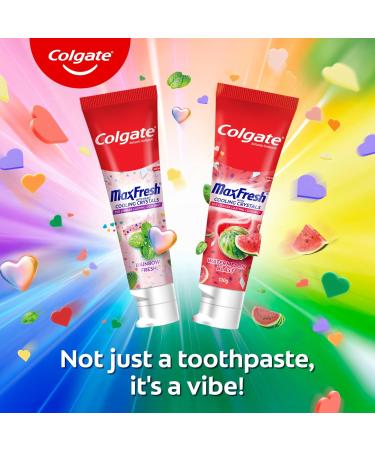 Colgate MaxFresh Rainbow Fresh Gel Toothpaste with Heart Shaped Cooling Crystals Triple Mint Flavour and Ultrafreeze Technology for Intense Freshness Vegan Gluten-Free 100g/3.5oz - Buy Online on GoSupps.com