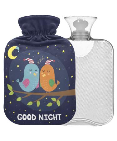 NAANLE Good Night Sleeping Birds Heat bottle MITEVED Transparent hot water bottle Heat bottle for bed Handfoot Warmer pain relief warmth and cold therapy Small 1l