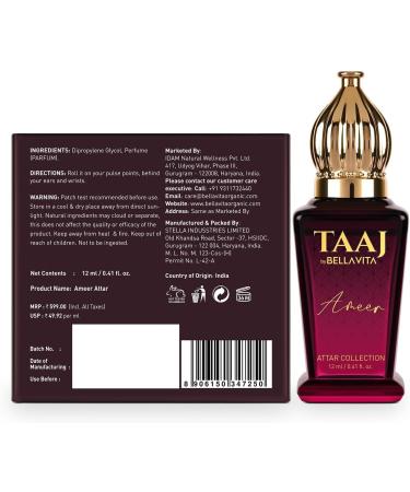 Bloom Beauty Bella Vita Luxury TAAJ Ameer Attar with Lemon Tonka Vanilla & Patchouli for Men and Women|Alcohol-Free Roll On Musky Long Lasting Fragrance 12 ML - Buy Online on GoSupps.com