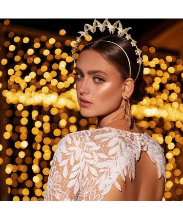 Urieo Butterfly Goddess Halo Crown Headpiece - Gold Crystal Bridal Tiara for Women - Buy Online on GoSupps.com