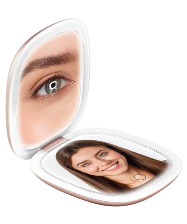 Attrattiva Portable LED Makeup Mirror  Hand Mirror to Fix your Makeup Anywhere  Two Sides: 1x Mirror with Lights and 10x Magnifying Mirror