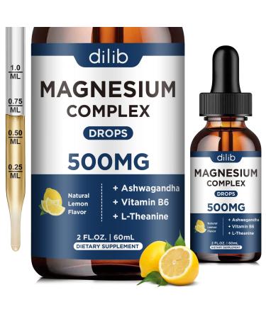 Triple Magnesium Complex Supplement-Liquid Magnesium Glycinate Citrate Malate Liquid Drops 500mg with Ashwagandha L-Theanine Vitamin B6 for Calm Stress Relief Sleep Muscle Support-2 Fl Oz Lemon 2 Fl Oz (Pack of 1)