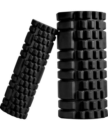 Foam Roller Set - 2 Roller (12" and 13") High-Density Round Foam Roller for Exercise, Massage, Muscle Recovery Black