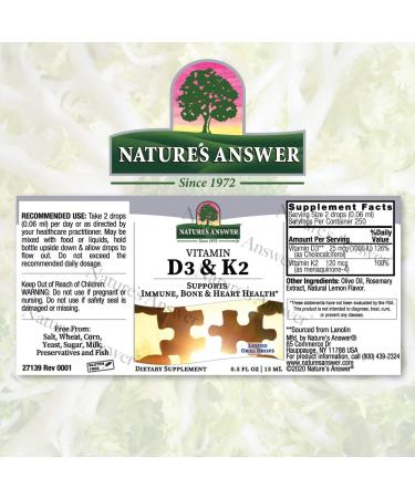 Nature's Answer Vitamin D3 & K2 Drops - 25 mcg (1000 IU) + 120 mcg - 15 ml - Buy Online on GoSupps.com