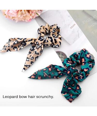 Bartosi Bow Hair Scrunchies - Rabbit Bunny Ear Hair Bands for Women - Pack of 4 Black Leopard - Fashion Hair Accessories - Buy Online on GoSupps.com
