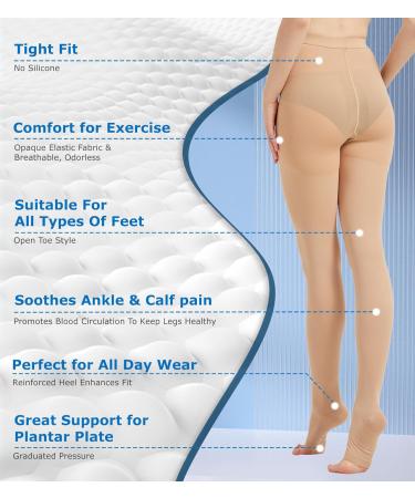 MGANG Medical Compression Pantyhose for Men & Women - 15-20mmHg Support Tights Open Toe Opaque Stockings for Edema & Varicose Veins - Beige Small Size - Buy Online on GoSupps.com