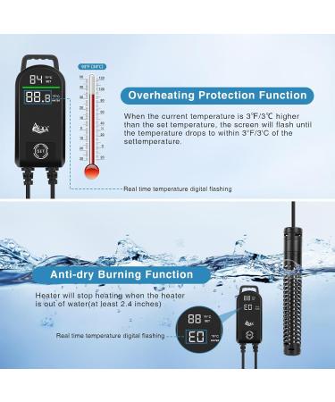 AQQA Aquarium Heater 300W/500W/800W/1000W/1200W - LED Display Over-Temperature Protection for Fresh & Saltwater Aquariums - Buy Online on GoSupps.com
