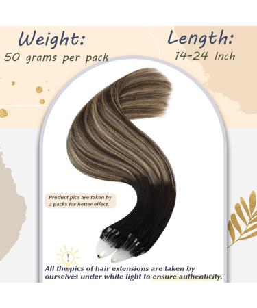Ugeat Real Hair Microring Extensions - Ombre 40cm & 50cm - Black Balayage Brown with Caramel - Premium Quality Microring Hair Extensions - Buy Online on GoSupps.com