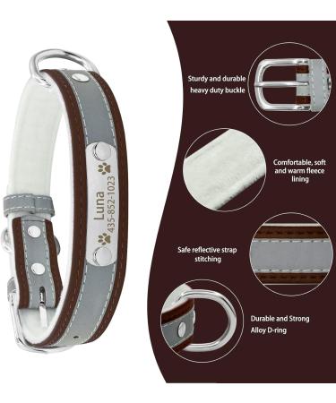 Senristar Personalized Reflective Dog Collar & Leash Set - Custom Engraved Name Tag for Small Medium & Large Dogs & Cats | 1.5 cm Width 25-32 cm Neck | Brown - Buy Online on GoSupps.com