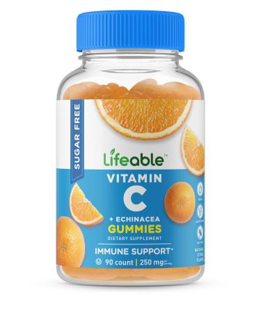 Lifeable Sugar Free Vitamin C  250 mg  with Echinacea  Great Tasting Natural Flavor Gummy Supplement  Vegetarian GMO-Free Chewable Vitamins  for Immune Support  for Adults  90 Gummies - Buy Online on GoSupps.com