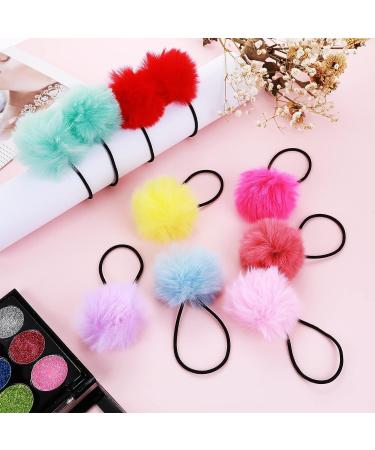 Lusofie 16-Piece Pom Pom Hair Ties for Girls - Fluffy Elastic Ponytail Holders - Buy Online on GoSupps.com