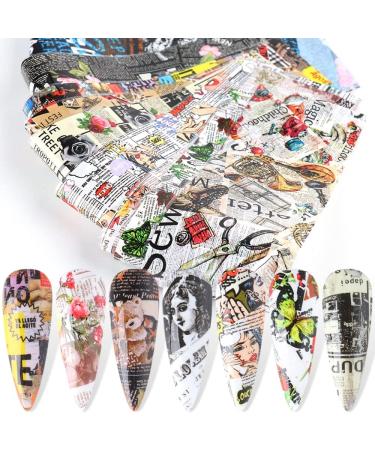 Hot Wraps Sliders For Nails Water Transfer Decals Retro Design Newspaper Nail Foils Stickers Rose Paper - Buy Online on GoSupps.com