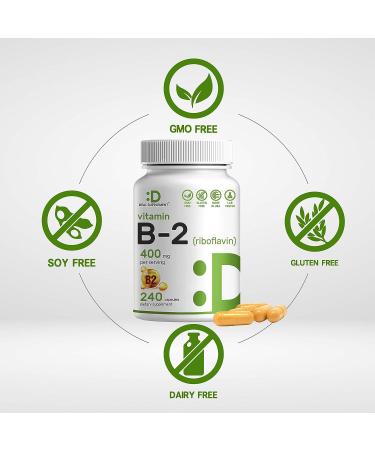 Deal Supplement Vitamin B2 Riboflavin 400mg 240 Capsules - Promotes Healthy Cells & Energy - Non-GMO & Third Party Tested - Buy Online on GoSupps.com