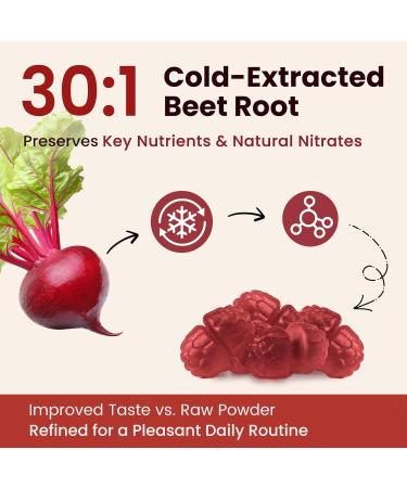 Beet Root Gummies Blood Pressure Support & Mood Support Super Nitric Oxide Beets Supplement with Grape Seed L-Theanine & Vitamin C Sugar-Free Vegan 30:1 Beet Root Extract 60 Strawberry Chews Strawberry 60 Count (Pack  - Buy Online on GoSupps.com