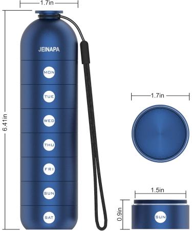 Buy 7 Day Aluminum Pill Organizer - Cute Travel Pill Box for Vitamins & Supplements - Weekly Pill Holder in Blue - Buy Online on GoSupps.com