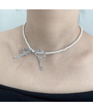 SOUTHJIELING Shimmering Crystal Bow Pendant Necklace - Elegant Black Pearl Jewelry for Women - Buy Online on GoSupps.com