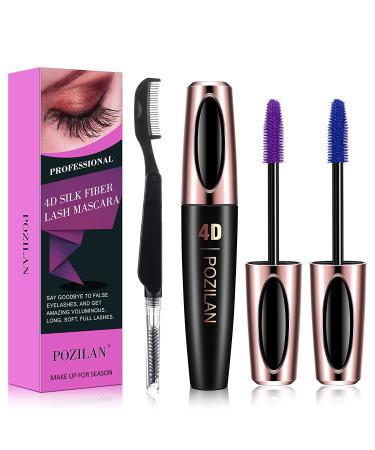 2 Pack 4D Silk Fiber Lash Mascara in Purple & Blue - Waterproof, Lengthening, Volumizing, Long-Lasting with Folding Eyelash Comb Brush for Natural Eye Makeup - Buy Online on GoSupps.com