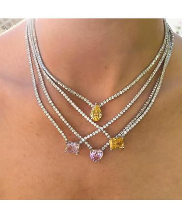 Buy Oralgos Colorful Zirconia Charm Necklace - Fashionable Tennis Choker for Women & Girls | Elegant Yellow Rhinestone Jewelry - Buy Online on GoSupps.com