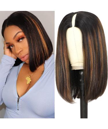 Cute Fairy Straight V Part Bob Wig Human Hair No leave Out Highlight Bob Wigs 12 Inch Brazilian Remy Virgin Hair Upgrade U Part Glueless Short Straight Bob Wig Human Hair Brown Colored 150% Density 12 Inch Highlight V Part…