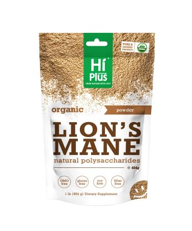 HiPlus Organic Lion Head Mushroom Supplement Powder Natural Superfood to Support Brain Function, Energy and lmmune Health Non-GMO,Great for Smoothies & Coffee 16 oz