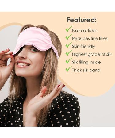 Satavi Naturals Organic Mulberry Silk Eye Mask for Sleeping - Pink | Includes Ear Plugs & Luxury Bag | Cooling Night Eye Cover for Women | Blindfold Travel Mask Blocking Light - Buy Online on GoSupps.com