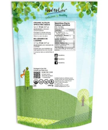 Organic Alfalfa Seeds for Sprouting 8 Ounces Non-GMO Edible Seeds Pure Vegan Kosher Bulk. Rich in Vitamin K Vitamin C. High Germitation Rate. Grow Sprouts and Microgreens for Salads Rolls. - Buy Online on GoSupps.com
