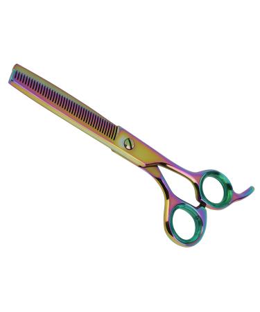 Sharf Gold Touch Pet Shears, 6.5" 42-Tooth Rainbow Thinning Shear for Dogs, 440c Japanese Stainless Steel Dog Thinning Shears