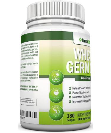 Wheat Germ Oil 1130mg 180 Softgels Cold-Pressed Non GMO | Vitamin E Source for Skin, Hair, Heart Health | Antioxidant, Energy Boost - 180ct - Buy Online on GoSupps.com
