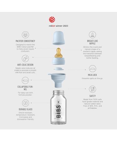 BIBS Baby Glass Bottle with Anti-Colic Latex Nipple 110ml Baby Blue Set - Buy Online on GoSupps.com