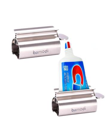 Bamodi toothpaste squeezer stainless steel rustproof durable comfortable and easy to do reduced waste for children and adults - set of 2 - silver tube squeeze for all tube