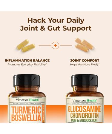 Joint Support Bundle 2-Pack Organic Turmeric Supplement with 95% Curcuminoids + 65% Boswellia Extract Ginger Root & Black Pepper (BioPerine) + Vegan Glucosamine Chondroitin MSM 60 + 90 Capsules - Buy Online on GoSupps.com