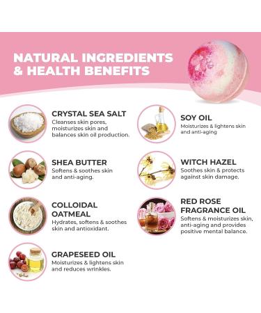 7Leaves Nature English Rose Premium Bath Bomb 6oz - All-Natural Fizzies for Moisturized Skin, Relaxing Bubble Bath - Gift Idea for Birthday, Mothers Day, Valentines, Anniversary, Christmas - Buy Online on GoSupps.com