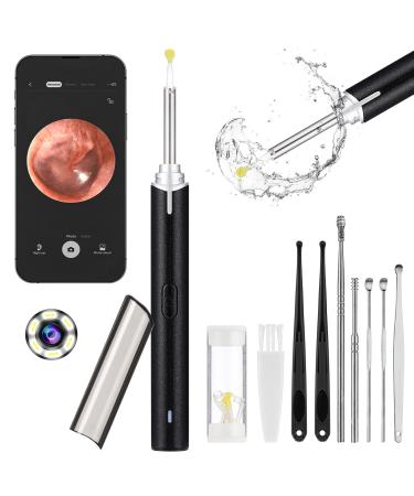 Augot Ear Wax Removal Kit Camera 1920P HD Wireless Ear Otoscope with 8pcs Cleaning Kit 3.5mm Visual Ear Cleaner with 6 LED Lights IP67 Waterproof WiFi Ear Endoscope for Adults Kids Pets(Black)