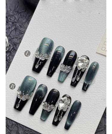 KEMKEY Handmade Wear Nails Dark Dark Green Vintage Sense Of Nail Long(Small) - Buy Online on GoSupps.com