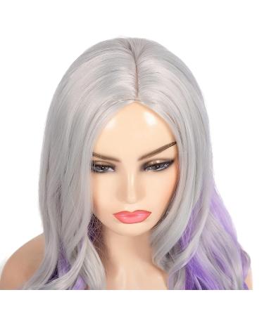 Beweig Long Curly Wavy Silver Grey to Purple Synthetic Cosplay Wig for Women - Buy Online on GoSupps.com