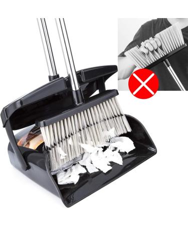 Indoor Upright Broom and Dustpan Set with Lid - Long Handle Sweeper for Home, Office, Kitchen, Garden - Ideal for Pet Hair - Dark Black - Buy Online on GoSupps.com