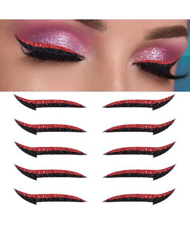 Uranian Eyeliner Stickers Glitter Eyeliner Stickers Instant Adhesive Eye Line Strip Reusable Eyeshadow Stickers Colorful Eyelid Tape for Party Eye Makeup Tool for Women and Girls (Red) 6-Red