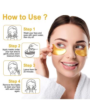 24K Gold Under Eye Patches - Eye Mask for Dark Circles, Puffiness, Wrinkles, and Fine Lines - 15 Pairs with Hair Clips - Buy Online on GoSupps.com