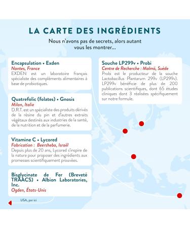 NUTRI & CO Iron Bisglycinate 14mg + Vitamin C + Probiotic - High Absorption - Patented Iron Dietary Supplement Anti-Fatigue - No Digestive Disorders - 30 Vegan Capsules - Made in France - Buy Online on GoSupps.com